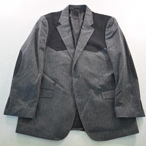 Red Sky 46R Gray Herringbone Western Sueded Yoke Mens Blazer Jacket Sport Coat‎